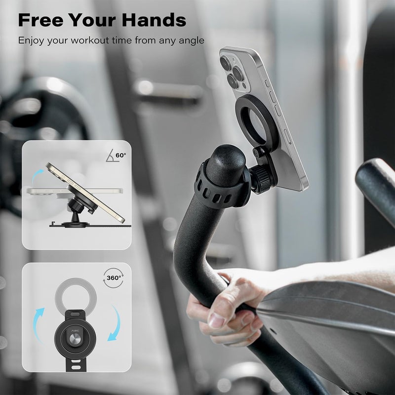 A2C Adjustable Strap Magnetic Bar Phone Mount for Peloton Treadmill, Exercise/Stationary Bikes, Stroller, Shopping Cart, Fits 0.5-1.5" Handlebars, 17 Strong Magnet Gym Phone Holder for iPhone Magsafe - Image 5